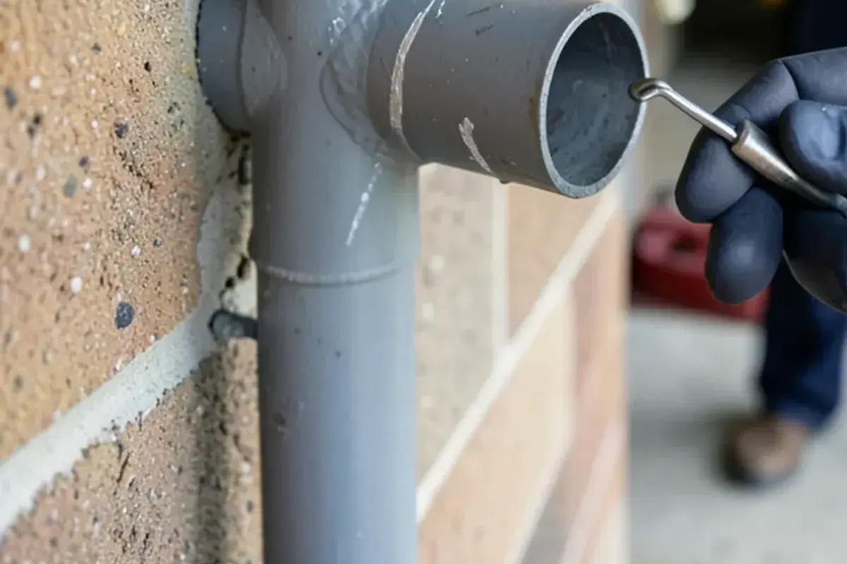 Dull gray lead water service pipe with a bright scratch mark and a magnet held against it near a Warren water meter