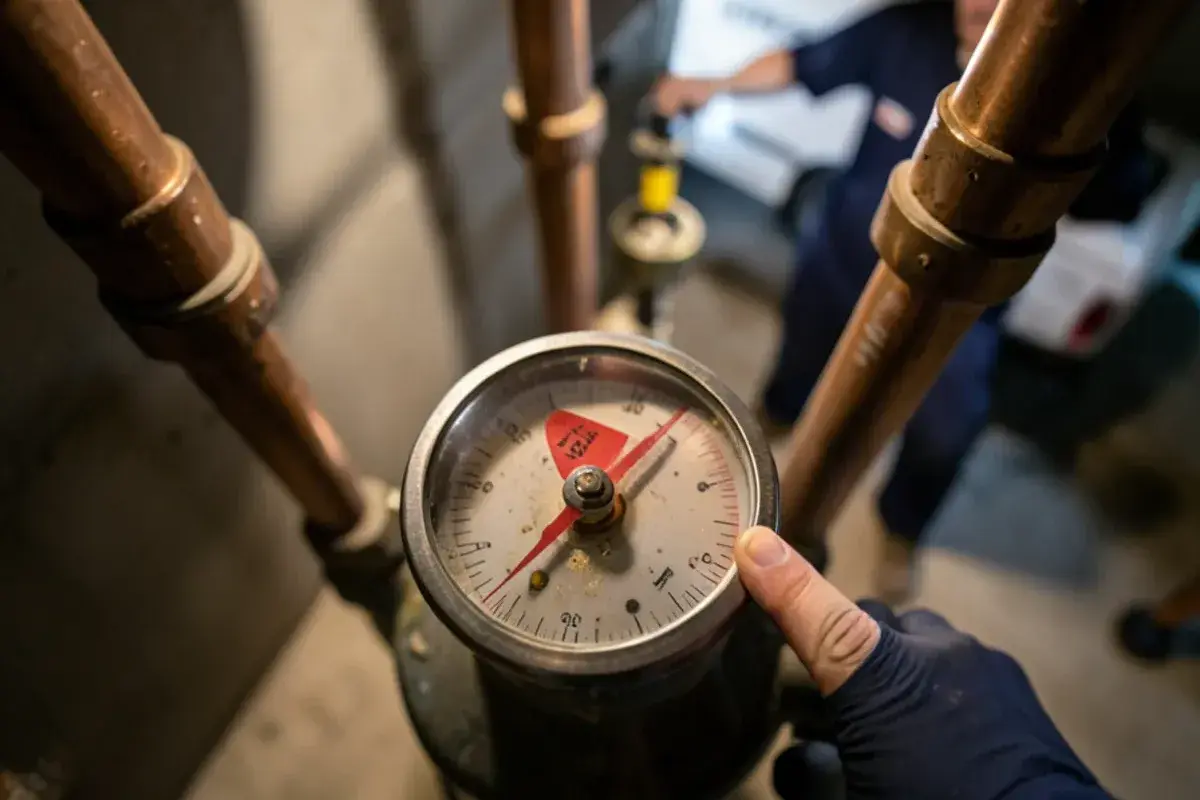 Close-up of a residential water meter dial with the low-flow indicator for a leak test