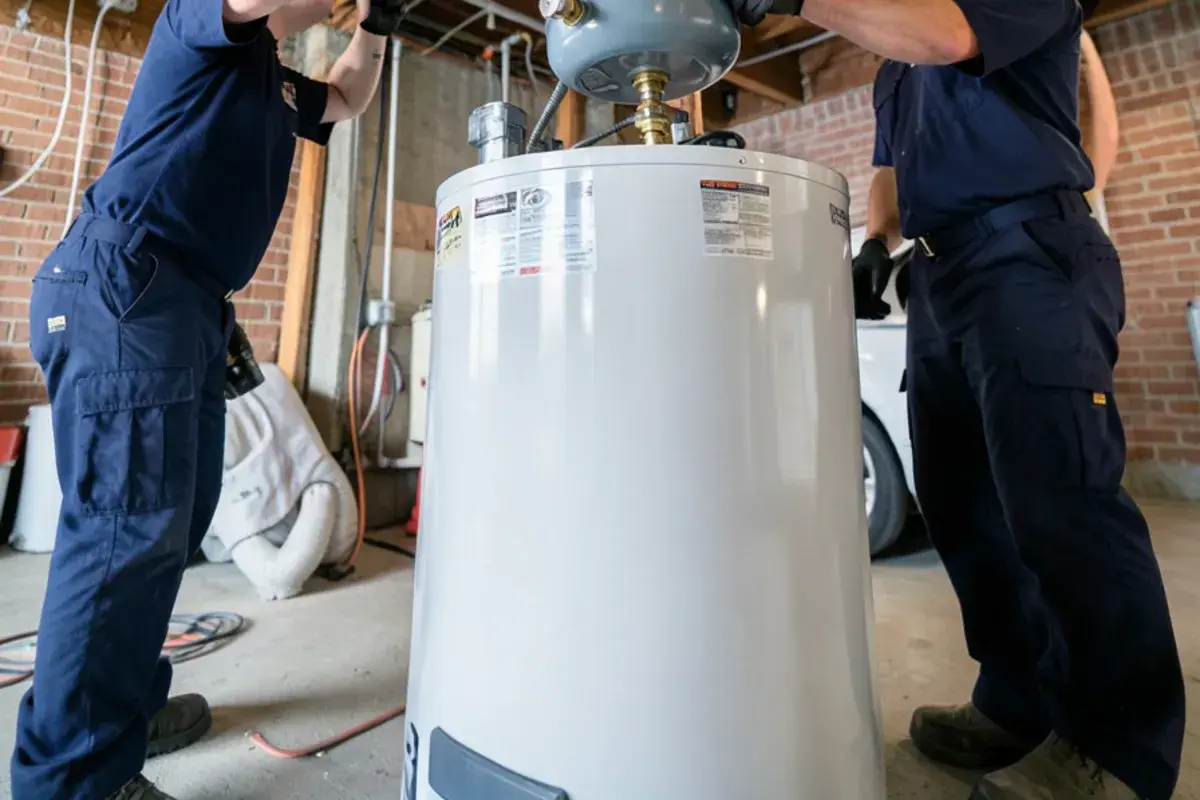 Small thermal expansion tank mounted on the cold water supply above a new water heater