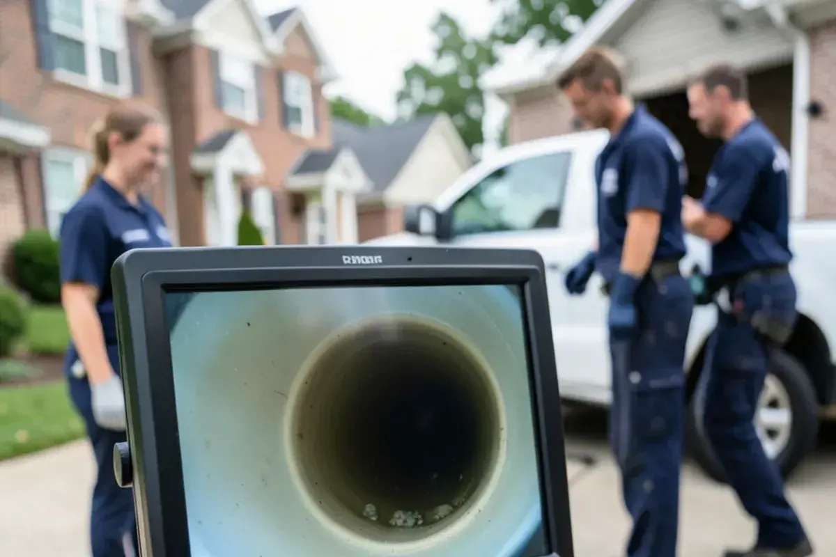 Camera monitor showing a clean round sewer pipe wall after hydro jetting